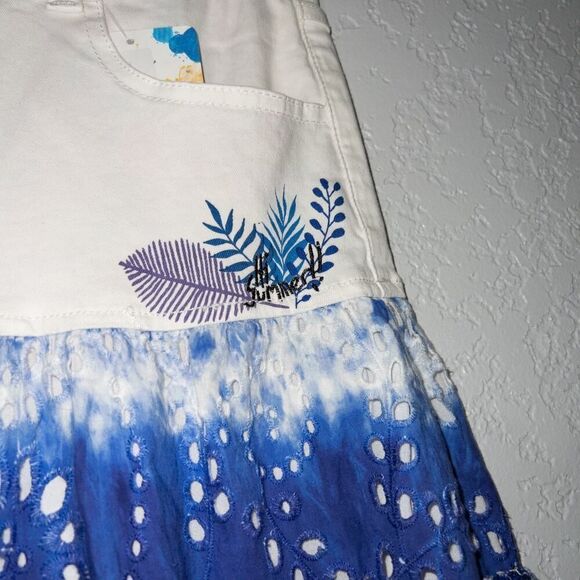 NWT Desigual White & Blue Tie Dye Denim Lace Mini Skirt Size 4 - Picture 5 of 11